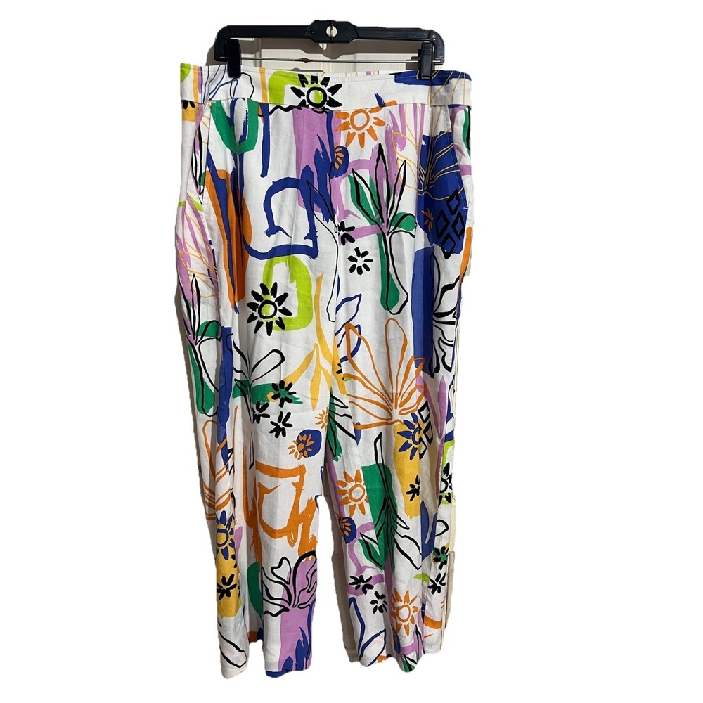 Chico's  Size 3 Surreal Escape Linen Pants Multicolor Wide Leg Pull On 16